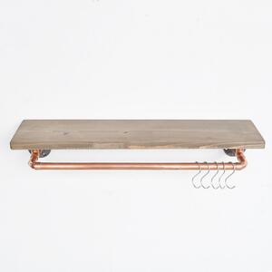 Polita COP001, stejar halifax/cupru, lemn/metal, 60x14x12 cm