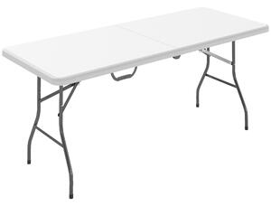 Outsunny Masă de Camping Pliabilă cu Mâner, Cadru Metalic și Blat din Plastic, 180x74x74 cm, Alb | Aosom Romania