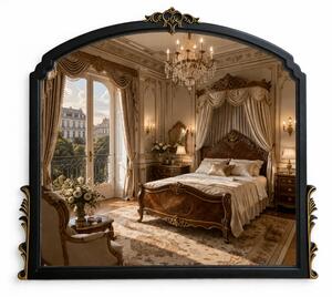 Oglindă decorativă de perete, ramă negru-auriu antichizată, 65x90 cm
