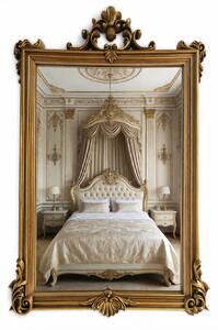 Oglindă decorativă de perete, ramă aurie antichizată, 60x90 cm