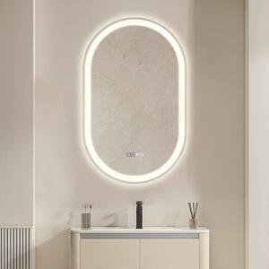 RESIGILAT- Oglindă baie, Multifuncțională, Iluminare LED Touch, Sistem Dezaburire, Ceas electronic încorporat, Indicator Temperatura, 80x50 cm