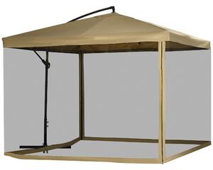 Outsunny Umbrelă Excentrică cu Plasă Anti-Țânțari, Acoperiș Reglabil, Bază și Orificii de Ventilație, 295x295x260 cm, Bej | Aosom Romania