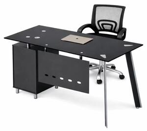 Set Venus & FlexiPro - Birou cu blat din sticla,dulap lateral fix si Scaun de birou ergonomic cu spatar mesh
