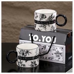 Set 2 căni din ceramică, „TO YOU” alb-negru, în cutie cadou premium, 310 ml, eCarla, KB11