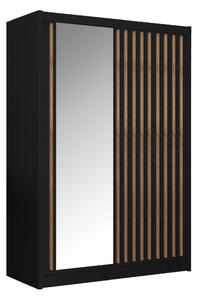 KONDELA Dulap cu uşi glisante, negru / stejar craft, 150x215 cm, LADDER