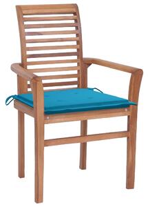 Scaune de masă cu perne albastre, 4 buc., lemn masiv de tec