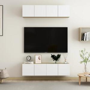 Comode TV, 4 buc., alb și stejar sonoma, 60x30x30 cm, PAL