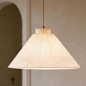 Lucande Lampă suspendată Lisbeth, Ø 50 cm, alb/alamă, E27, reglabil, Alb, Camera de zi / sufragerie, Țesătură / Textil, Casă de țară / Rustic