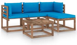 Set mobilier de grădină cu perne albastru deschis, 5 piese