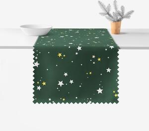 Goldea napron de masă de crăciun impermeabil - steluțe pe verde 20x120 cm