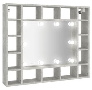 Dulap cu oglindă și LED, gri beton, 91x15x76,5 cm