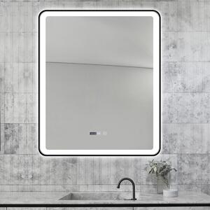 Oglindă Baie LED și Dezaburire Elit's Premium cu Senzor Touch, Lumina Rece, Caldă și Neutră, 60x100cm, cu rama Negru Antichizat, Ceas
