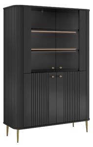 Vitrină cu patru uși Vesper 103 cm - negru / picioare aurii