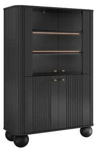 Vitrină cu patru uși Vesper 103 cm - negru / mânere aurii / picioare rotunde
