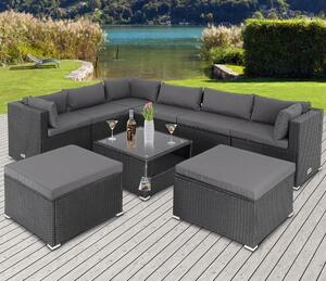 Deuba Set rattan de gradina XXL - perne negre/antracit