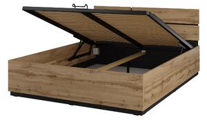Pat matrimonial 160 cm Crossroad S51 (stejar wotan + negru) (lift cu gaz). Promo -20%. 1118258