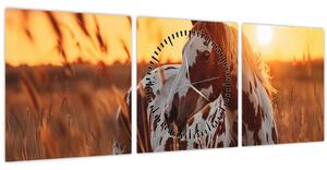 Tablou - Cal la Apus (cu ceas) (90x30 cm)