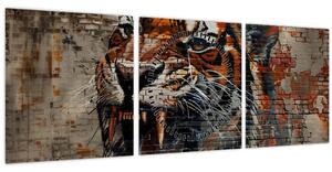 Tablou - Tigru din Cărămizi (cu ceas) (90x30 cm)