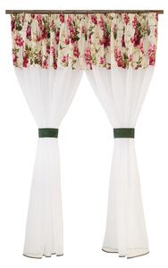 Perdea Velaria in alb si flori burgundy, 285x160 cm