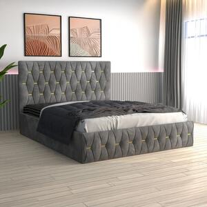 Pat Eric Tapitat din Catifea Rosu cu Saltea 140x200 cm 20cm grosime Gri