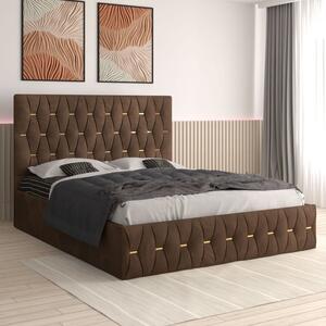 Pat Eric Tapitat din Catifea Rosu cu Saltea 140x200 cm 20cm grosime Maro
