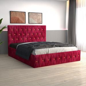 Pat Eric Tapitat din Catifea cu Saltea 160x200 cm 20cm grosime Rosu