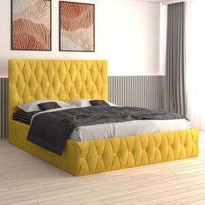 Pat Eric Tapitat din Catifea cu Saltea 160x200 cm 20cm grosime Galben