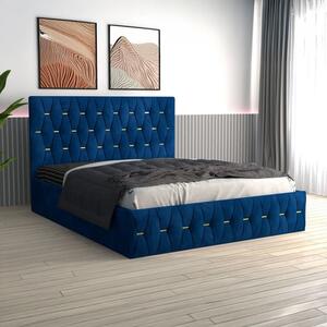 Pat Eric Tapitat din Catifea cu Saltea 160x200 cm 20cm grosime Albastru