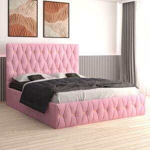 Pat Eric Tapitat din Catifea Rosu cu Saltea 160x200 cm 20cm grosime Roz