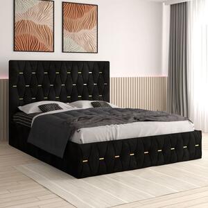 Pat Eric Tapitat din Catifea cu Saltea 160x200 cm 20cm grosime Negru