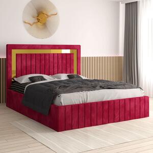 Pat Ianis Tapitat din Catifea cu Saltea 160x200 cm 20cm grosime Rosu