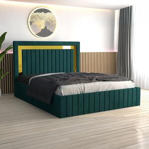Pat Ianis Tapitat din Catifea cu Saltea 160x200 cm 20cm grosime Verde