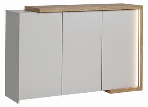 Comoda DASAR, alb/stejar, PAL, cu iluminare led, cu 3 usi, 150x40x96 c