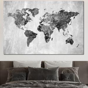 Tablou Canvas Premium, LuxCanva® L1008, Lumea in Tonuri de Gri, Harta, Modern, Contemporan, International, Vintage, Monocrom, Alb, Negru, Gri, Minimalist, Industrial