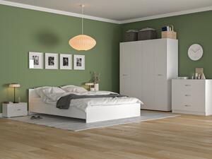 Dormitor Alex Alb+Comoda 3 sertare 90x200 cm