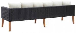 Canapea de gradina cu 3 locuri, cu perne, negru, poliratan - V310214V
