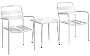Outsunny Set Bistrò 3 Piese din Oțel Galvanizat, Set de Grădină cu 2 Scaune și Masă din Sticlă Temperată, Mobilier Exterior pentru Terasă, Balcon, Alb | Aosom Romania