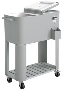 Outsunny Frigider de Grădină de 76L, Cărucior Portabil cu Raft, Deschizător de Sticle, Roți Blocabile, Recipient pentru Capace, Portabil pentru Băuturi, Bar, Grădină, Petreceri, Argintiu | Aosom Romania