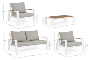 Set mobilier pentru gradina / terasa, Einar Natural / Alb, 2 fotolii + canapea 2 locuri + masa de cafea
