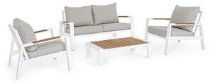Set mobilier pentru gradina / terasa, Einar Natural / Alb, 2 fotolii + canapea 2 locuri + masa de cafea