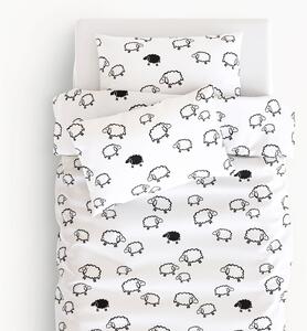 Goldea lenjerie de pat pentru copii din 100% bumbac - oițe negre pe alb 140 x 200 și 70 x 90 cm