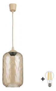 Brilagi - Lustră LED suspendată pe cablu R GLASS 1xE27/60W/230V, diametru 14 cm, bej/maro fumuriu