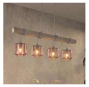 Brilagi - Lustru suspendat pe cablu WOOD GLASS 4xE27/60W/230V pin/gri/bej fumuriu