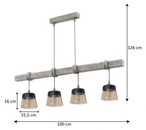 BRILAGI - Lustră pe cablu WOOD GLASS 4xE27/60W/230V pin/gri/maro fumuriu
