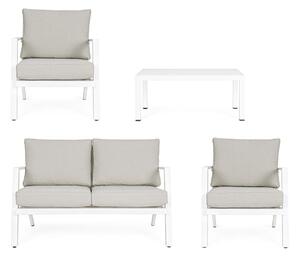 Set mobilier pentru gradina / terasa, Harleys Gri / Alb, 2 fotolii + canapea 2 locuri + masa de cafea