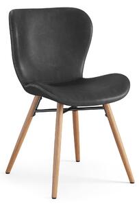 MAZZONI EXPORT ALTEA Piele ecologică negre (Gri închis)/picioare stejar natural - SCAUN MODERN PENTRU LIVING/SUFRAGERIE/BUCĂTĂRIE/BIROU