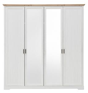 Dulap JASMIN, alb/stejar artisan, PAL, cu 4 usi, 214x64x220 cm