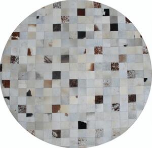Covor de lux din piele, alb/gri/maro, patchwork, 200x200, PIELE DE VIT