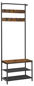 Cuier cu bancuta si suport pantofi Model Sparks, Maro Rustic/Negru, 64x32.2x180 cm