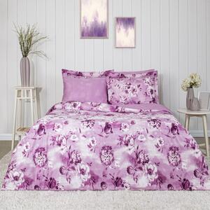 Lenjerie de pat dublu satin de lux cu imprimeu floral, Tac Elegance, Vesta Lila